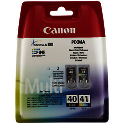 Canon PIXMA PG-40 Black & CL-41 Colour Ink Cartridge Multipack, Pack of 2